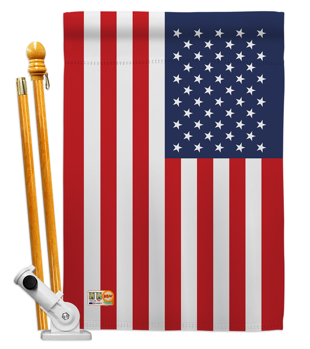 Picture of Americana Home & Garden AA-CY-HS-140246-IP-BO-D-US18-AG 28 x 40 in. United States Flags of the World Nationality Impressions Decorative Vertical Double Sided House Flag Set & Pole Bracket Hardware Flag Set