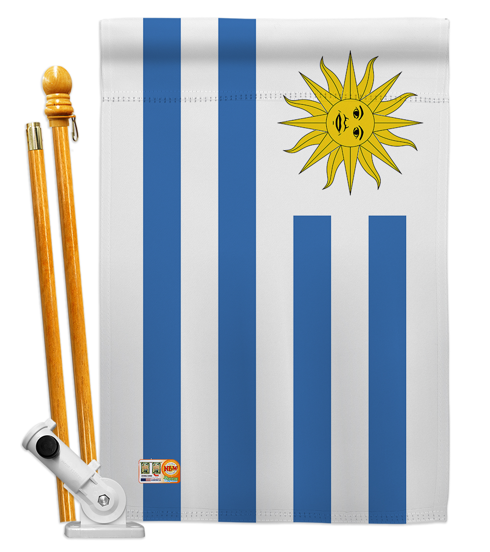 Picture of Americana Home & Garden AA-CY-HS-140247-IP-BO-D-US18-AG 28 x 40 in. Uruguay Flags of the World Nationality Impressions Decorative Vertical Double Sided House Flag Set & Pole Bracket Hardware Flag Set