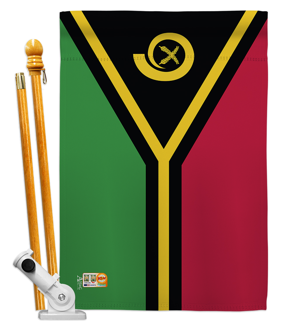 Picture of Americana Home & Garden AA-CY-HS-140250-IP-BO-D-US18-AG 28 x 40 in. Vanuatu Flags of the World Nationality Impressions Decorative Vertical Double Sided House Flag Set & Pole Bracket Hardware Flag Set