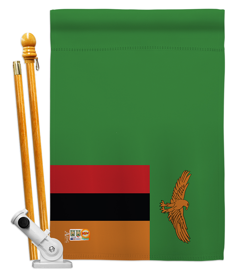 Picture of Americana Home & Garden AA-CY-HS-140260-IP-BO-D-US18-AG 28 x 40 in. Zambia Flags of the World Nationality Impressions Decorative Vertical Double Sided House Flag Set & Pole Bracket Hardware Flag Set