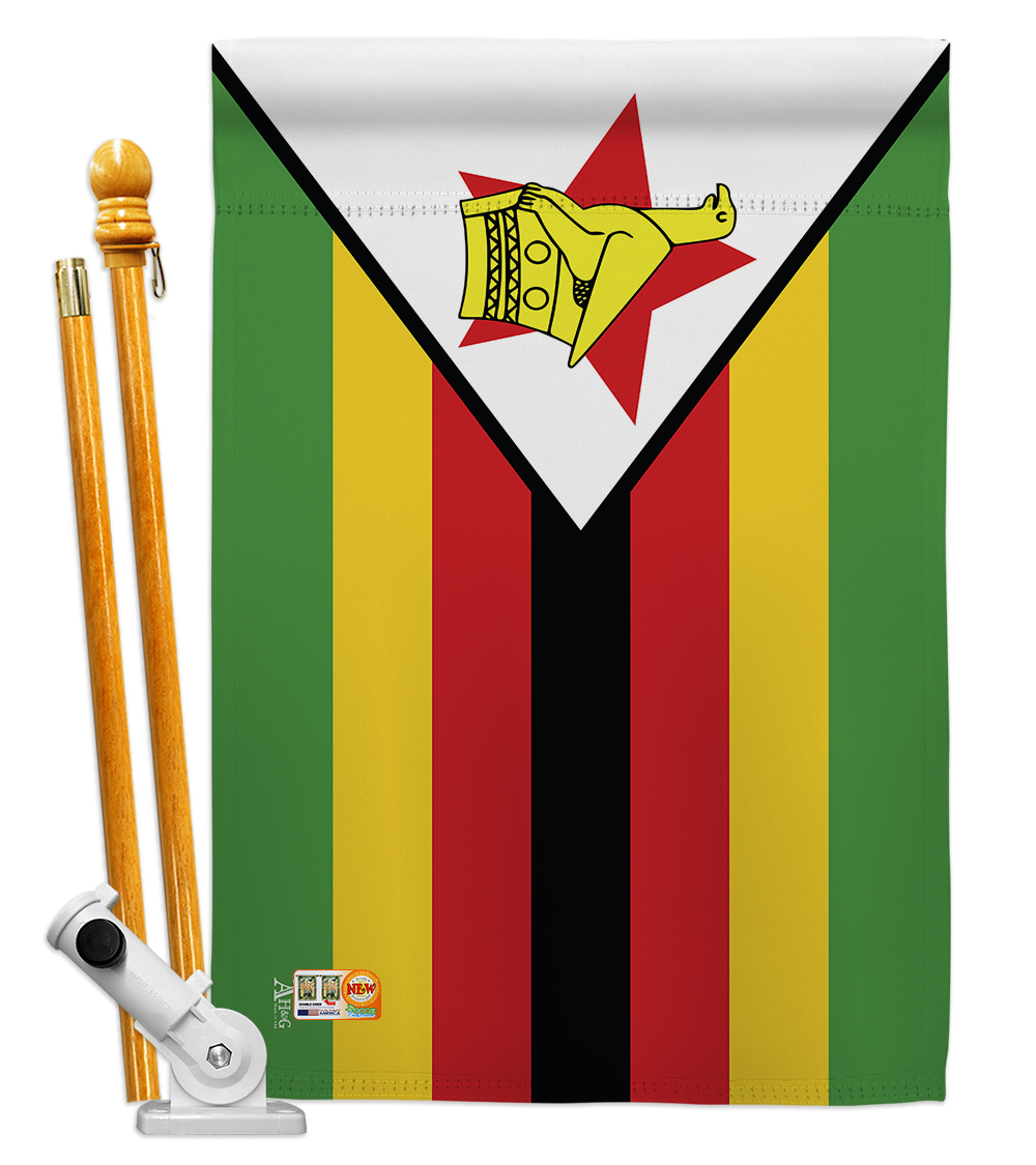 Picture of Americana Home & Garden AA-CY-HS-140261-IP-BO-D-US18-AG 28 x 40 in. Zimbabwe Flags of the World Nationality Impressions Decorative Vertical Double Sided House Flag Set & Pole Bracket Hardware Flag Set