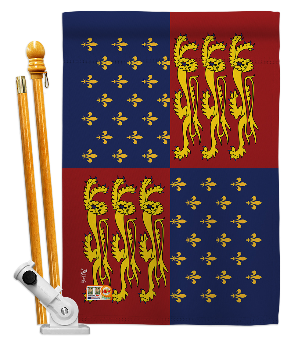 Picture of Americana Home & Garden AA-HL-HS-140861-IP-BO-D-US18-AG 28 x 40 in. King Edward III Flags of the World Historical Impressions Decorative Vertical Double Sided House Flag Set & Pole Bracket Hardware Flag Set