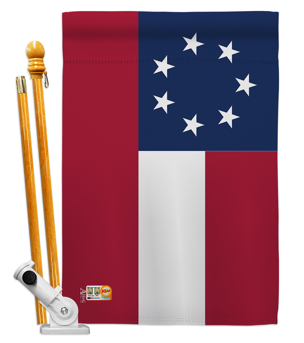 Picture of Americana Home & Garden AA-HS-HS-140683-IP-BO-D-US18-AG 28 x 40 in. Star Bars Historic Impressions Decorative Vertical Double Sided House Flag Set & Pole Bracket Hardware Flag Set