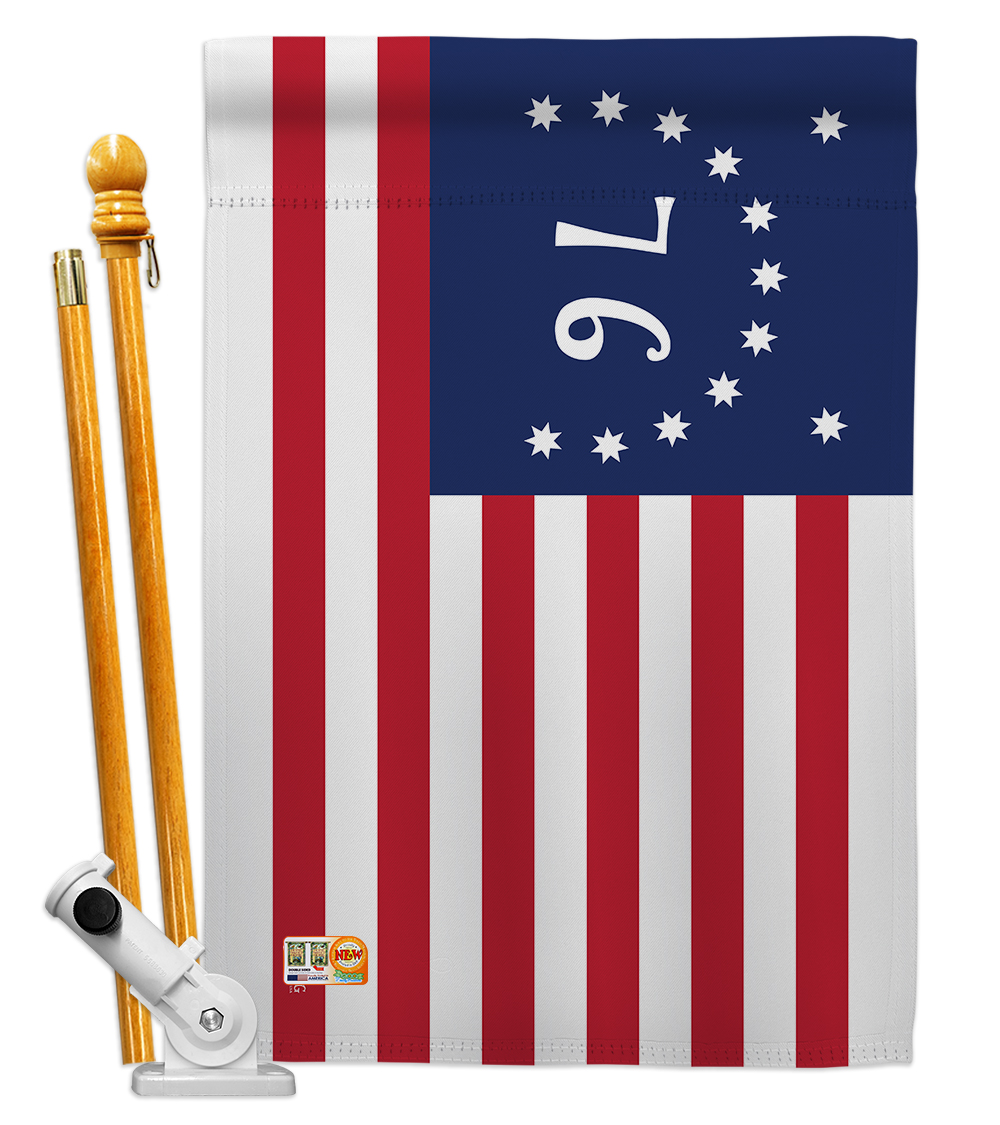 Picture of Americana Home & Garden AA-HS-HS-140703-IP-BO-D-US18-AG 28 x 40 in. Bennington Historic Impressions Decorative Vertical Double Sided House Flag Set & Pole Bracket Hardware Flag Set