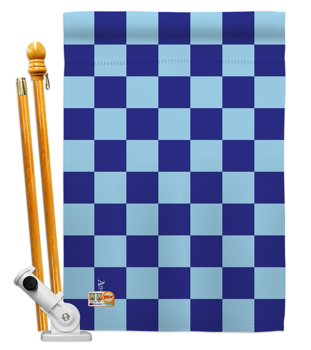 Picture of Americana Home & Garden AA-MT-HS-140823-IP-BO-D-US18-AG 28 x 40 in. Blue Checker Special Occasion Merchant Impressions Decorative Vertical Double Sided House Flag Set & Pole Bracket Hardware Flag Set