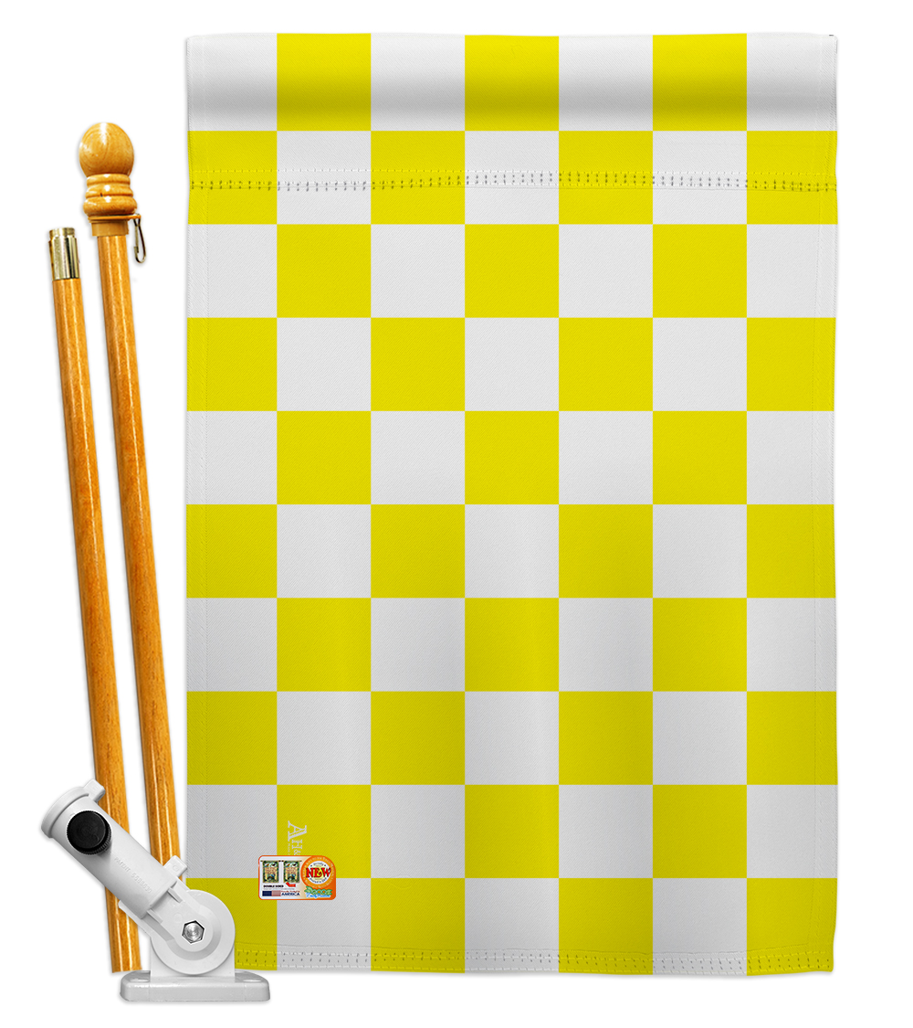 Picture of Americana Home & Garden AA-MT-HS-140826-IP-BO-D-US18-AG 28 x 40 in. Yellow Checker Special Occasion Merchant Impressions Decorative Vertical Double Sided House Flag Set & Pole Bracket Hardware Flag Set