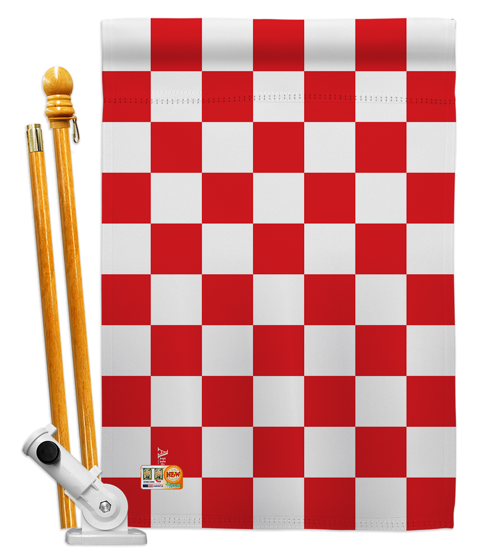 Picture of Americana Home & Garden AA-MT-HS-140827-IP-BO-D-US18-AG 28 x 40 in. Red Checker Special Occasion Merchant Impressions Decorative Vertical Double Sided House Flag Set & Pole Bracket Hardware Flag Set