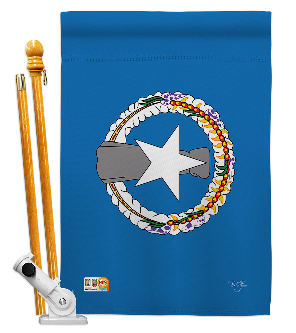 Breeze Decor BD-CY-HS-108354-IP-BO-D-US15-BD 28 x 40 in. Northern Mariana Islandss Flags of the World Nationality Impressions Decorative Vertical Double Sided House Flag Set with Pole Bracket Hardware