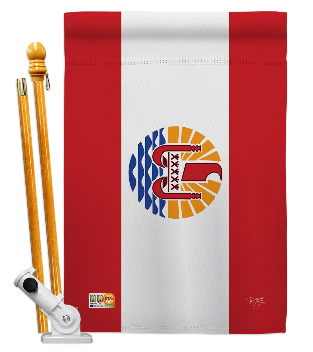 Breeze Decor BD-CY-HS-108361-IP-BO-D-US15-BD 28 x 40 in. French Polynesia Flags of The World Nationality Impressions Decorative Vertical Double Sided House Flag Set with Pole Bracket Hardware