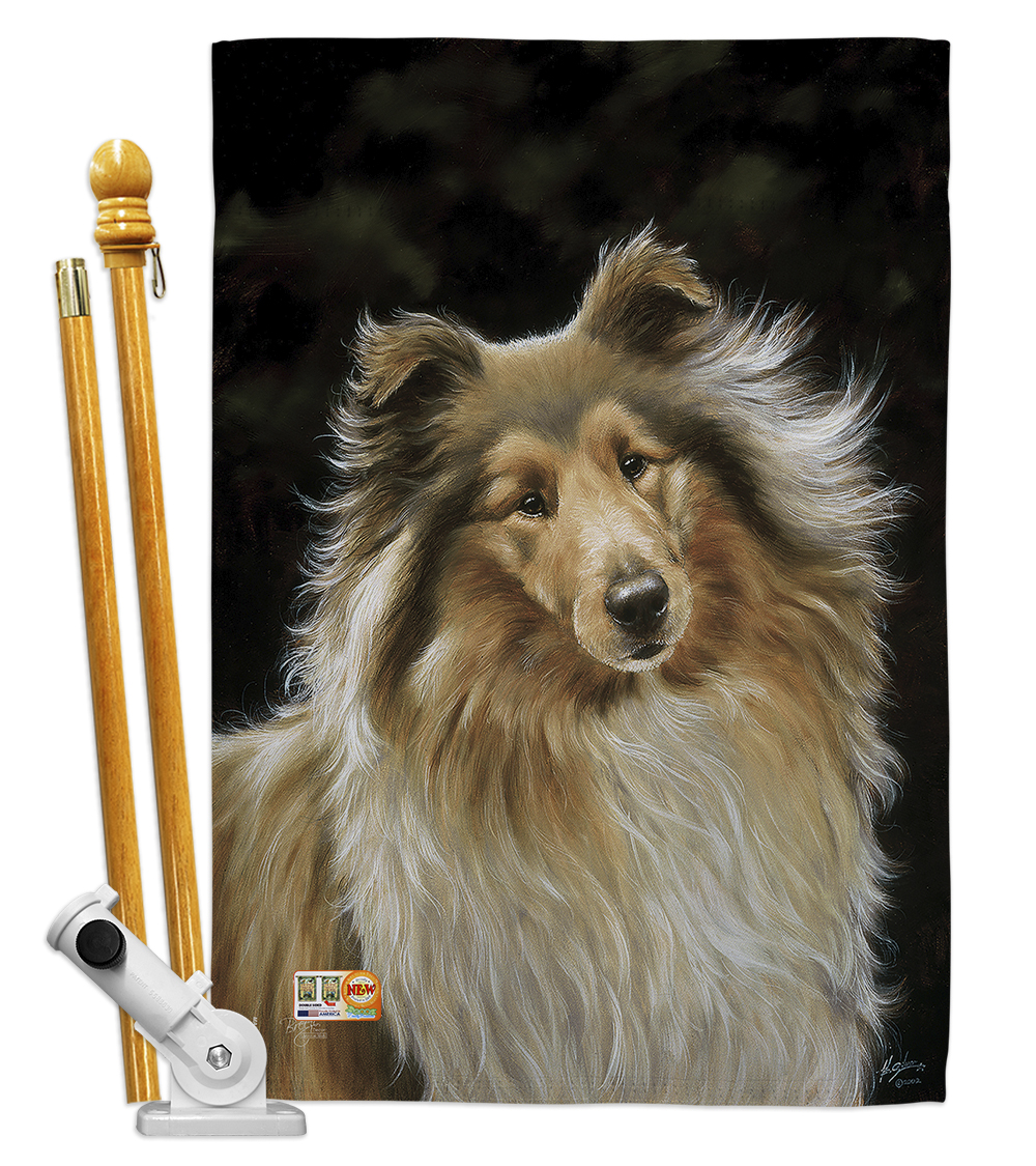 BD-PT-HS-110075-IP-BO-D-US14-AL 28 x 40 in. Collie Nature Pets Impressions Decorative Vertical Double Sided House Flag Set & Pole Bracket Hardware