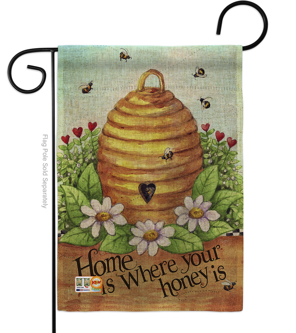 Breeze Decor BD-BG-G-104083-IP-DB-D-US16-AL 13 x 18.5 in. Bee Hive Home Burlap Garden Friends Bugs & Frogs Impressions Decorative Vertical Double Sided Flag