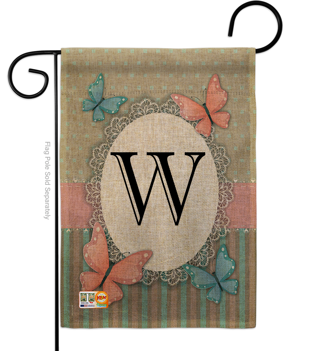 Breeze Decor BD-BG-G-130153-IP-DB-D-US14-BD 13 x 18.5 in. Butterflies W Initial Burlap Garden Friends Bugs & Frogs Impressions Decorative Vertical Double Sided Flag