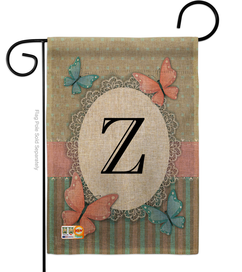Breeze Decor BD-BG-G-130156-IP-DB-D-US14-BD 13 x 18.5 in. Butterflies Z Initial Burlap Garden Friends Bugs & Frogs Impressions Decorative Vertical Double Sided Flag