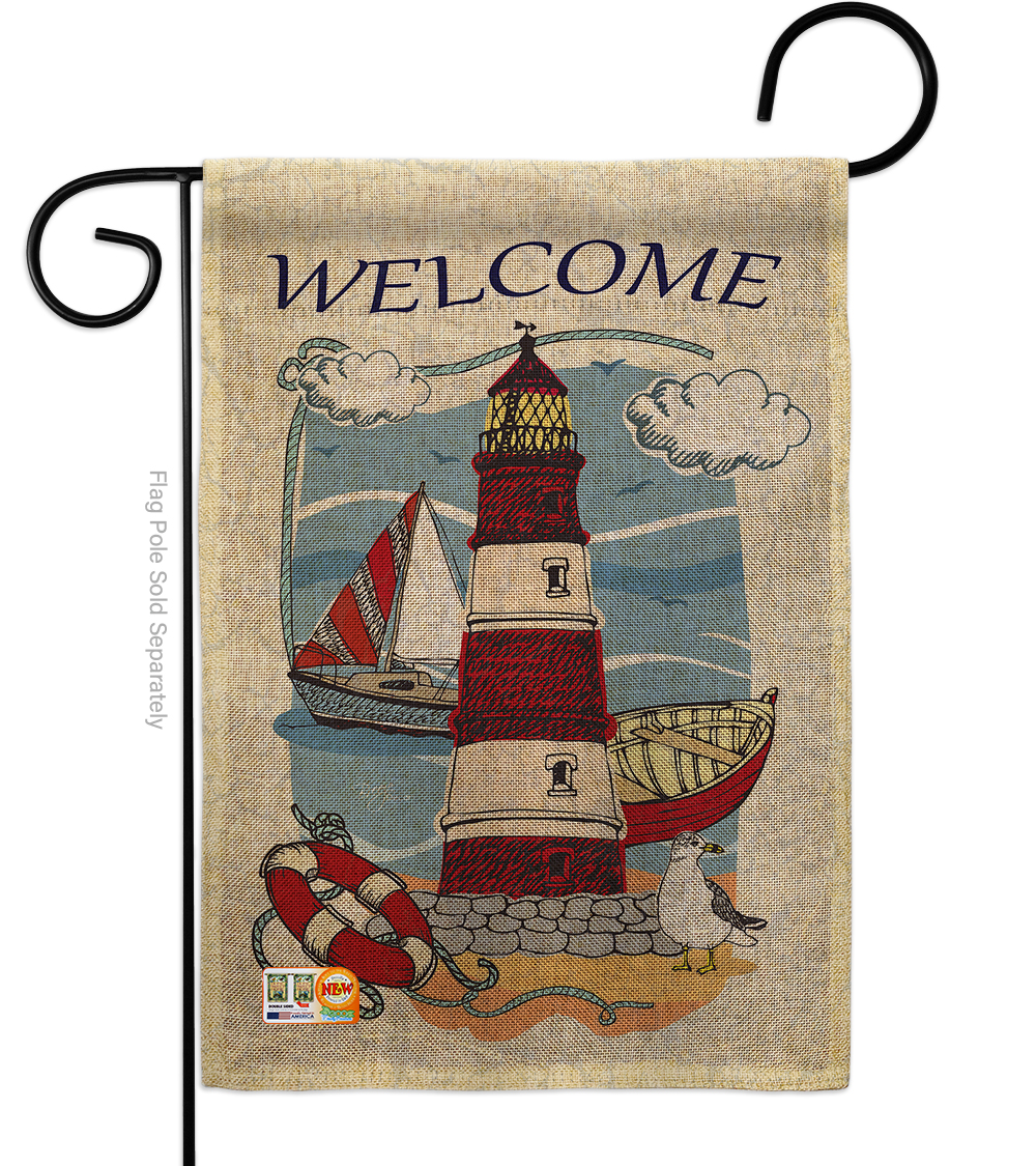 BD-BN-G-106063-IP-DB-D-US12-BD 13 x 18.5 in. Lighthouse Shore Burlap Coastal Beach Impressions Decorative Vertical Double Sided Garden Flag