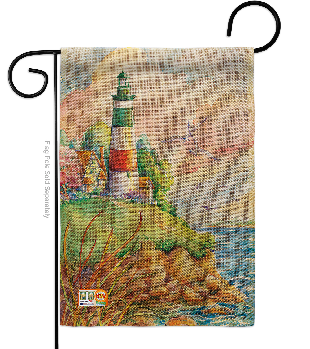 BD-BN-G-106064-IP-DB-D-US12-AM 13 x 18.5 in. Cliff Lighthouse Burlap Coastal Beach Impressions Decorative Vertical Double Sided Garden Flag