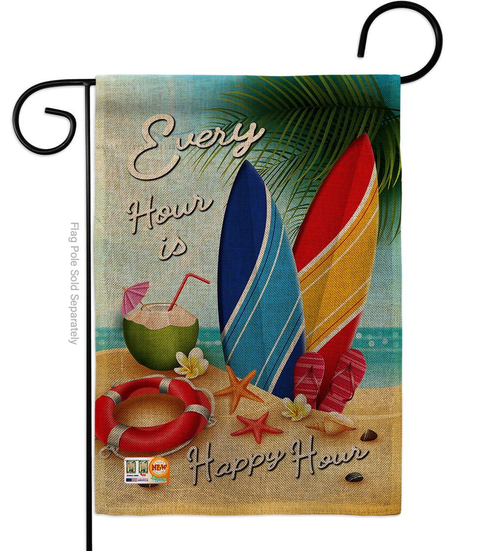 BD-BN-G-106080-IP-DB-D-US19-BD 13 x 18.5 in. Beach Every Hour Burlap Coastal Impressions Decorative Vertical Double Sided Garden Flag