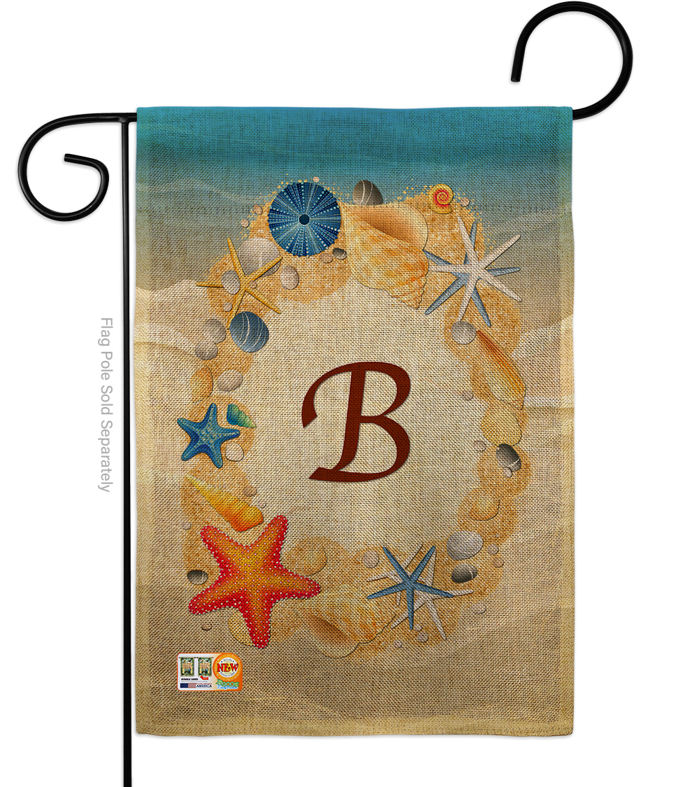 BD-BN-G-130158-IP-DB-D-US14-BD 13 x 18.5 in. Summer B Initial Burlap Coastal Beach Impressions Decorative Vertical Double Sided Garden Flag