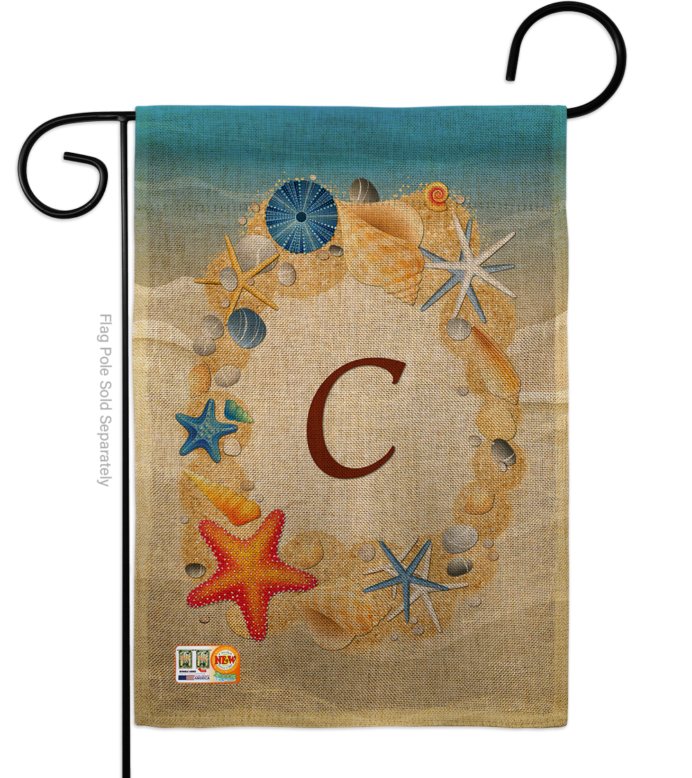 BD-BN-G-130159-IP-DB-D-US14-BD 13 x 18.5 in. Summer C Initial Burlap Coastal Beach Impressions Decorative Vertical Double Sided Garden Flag