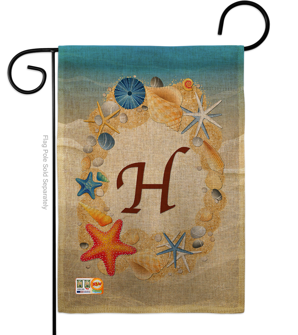 BD-BN-G-130164-IP-DB-D-US14-BD 13 x 18.5 in. Summer H Initial Burlap Coastal Beach Impressions Decorative Vertical Double Sided Garden Flag