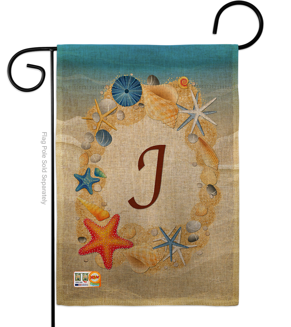 BD-BN-G-130166-IP-DB-D-US14-BD 13 x 18.5 in. Summer J Initial Burlap Coastal Beach Impressions Decorative Vertical Double Sided Garden Flag