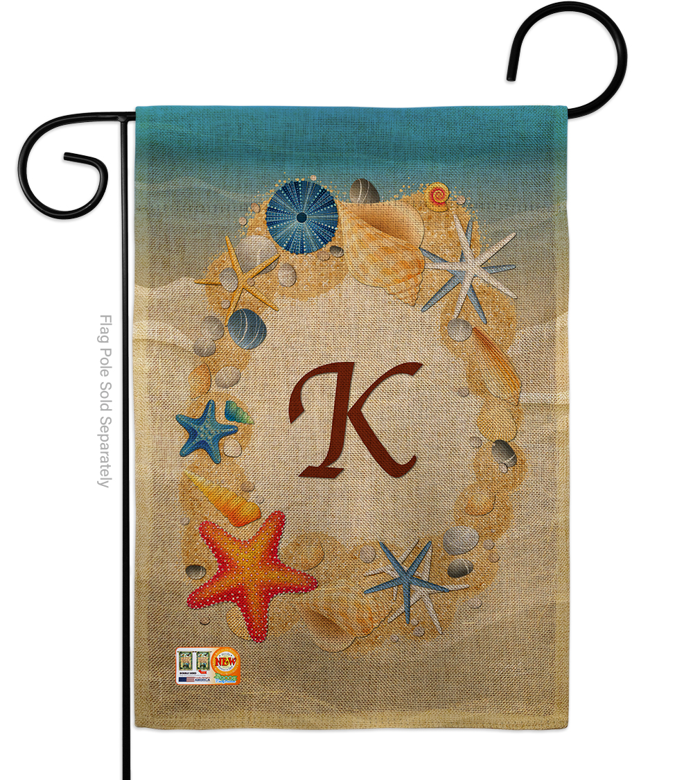 BD-BN-G-130167-IP-DB-D-US14-BD 13 x 18.5 in. Summer K Initial Burlap Coastal Beach Impressions Decorative Vertical Double Sided Garden Flag