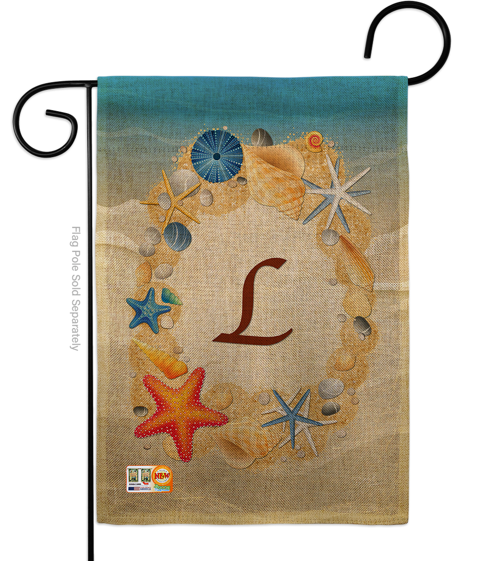 BD-BN-G-130168-IP-DB-D-US14-BD 13 x 18.5 in. Summer L Initial Burlap Coastal Beach Impressions Decorative Vertical Double Sided Garden Flag