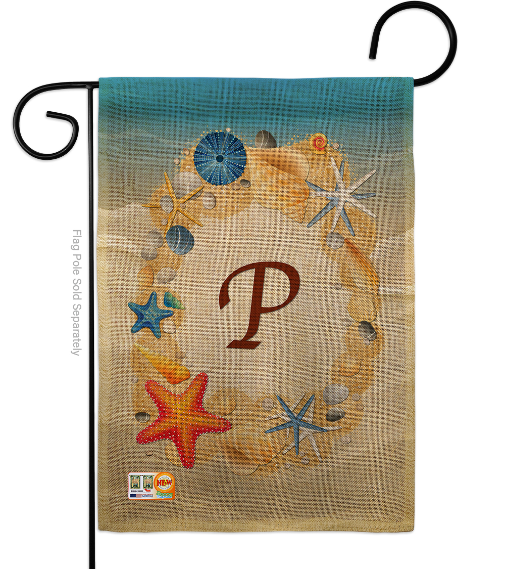 BD-BN-G-130172-IP-DB-D-US14-BD 13 x 18.5 in. Summer P Initial Burlap Coastal Beach Impressions Decorative Vertical Double Sided Garden Flag