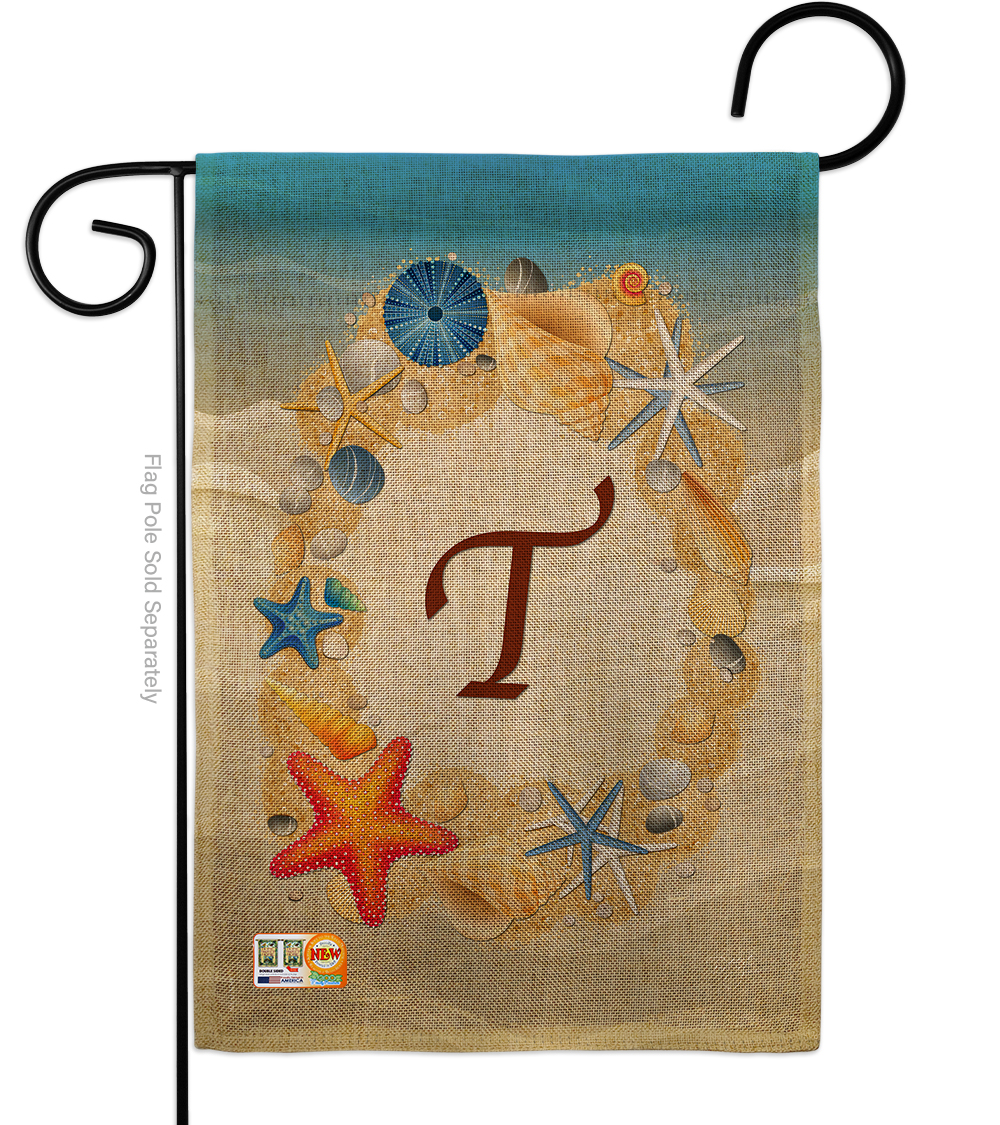 BD-BN-G-130176-IP-DB-D-US14-BD 13 x 18.5 in. Summer T Initial Burlap Coastal Beach Impressions Decorative Vertical Double Sided Garden Flag