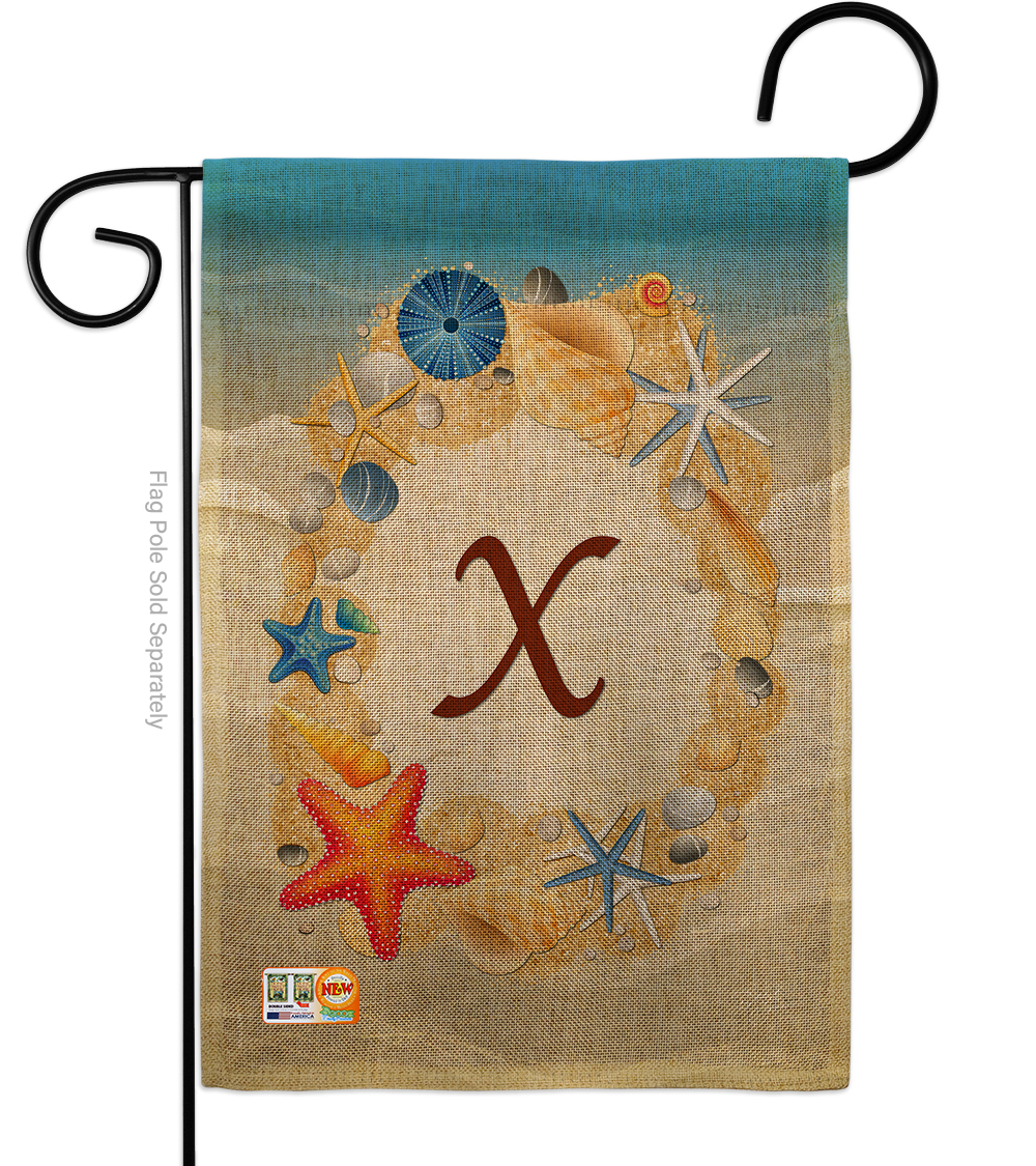 BD-BN-G-130180-IP-DB-D-US14-BD 13 x 18.5 in. Summer X Initial Burlap Coastal Beach Impressions Decorative Vertical Double Sided Garden Flag
