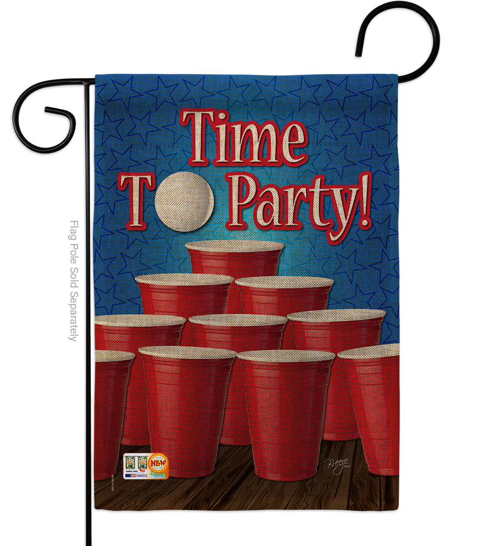 Breeze Decor BD-BV-G-117032-IP-DB-D-US14-BD 13 x 18.5 in. Time to Party Burlap Happy Hour & Drinks Beverages Impressions Decorative Vertical Double Sided Garden Flag