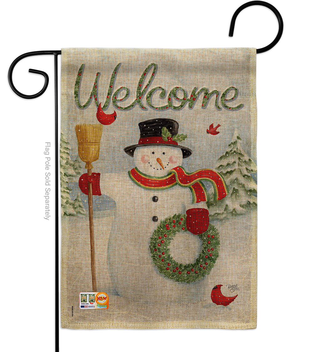 BD-XM-G-114100-IP-DB-D-US12-AM 13 x 18.5 in. Snowman Wreath Burlap Winter Christmas Impressions Decorative Vertical Double Sided Garden Flag