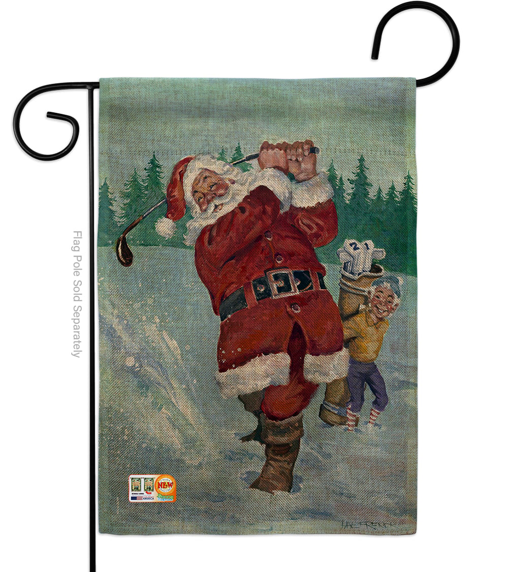 BD-XM-G-114121-IP-DB-D-US16-AL 13 x 18.5 in. Snow Golfing Santa Burlap Winter Christmas Impressions Decorative Vertical Double Sided Garden Flag