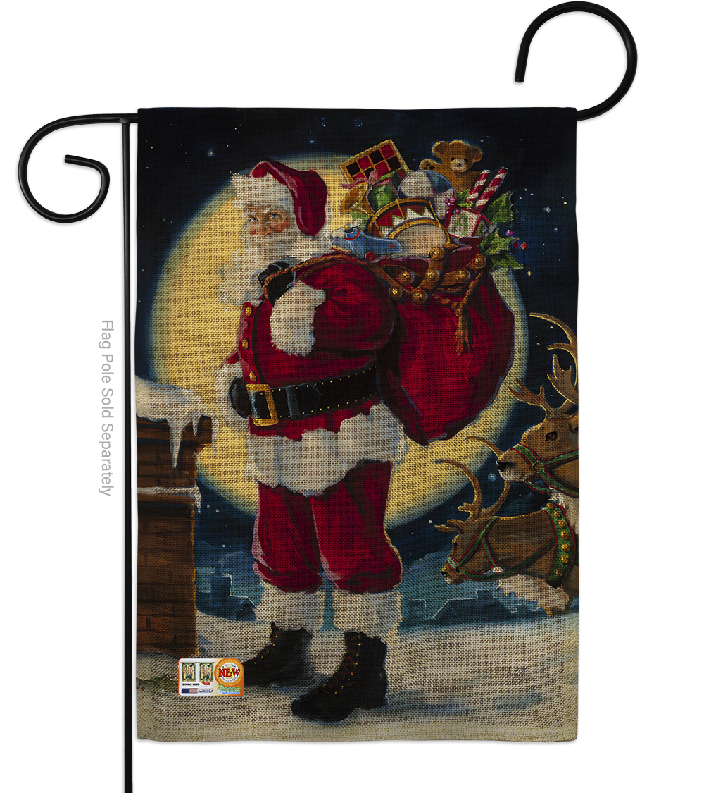 BD-XM-G-114131-IP-DB-D-US16-SB 13 x 18.5 in. Moonlit Santa Burlap Winter Christmas Impressions Decorative Vertical Double Sided Garden Flag