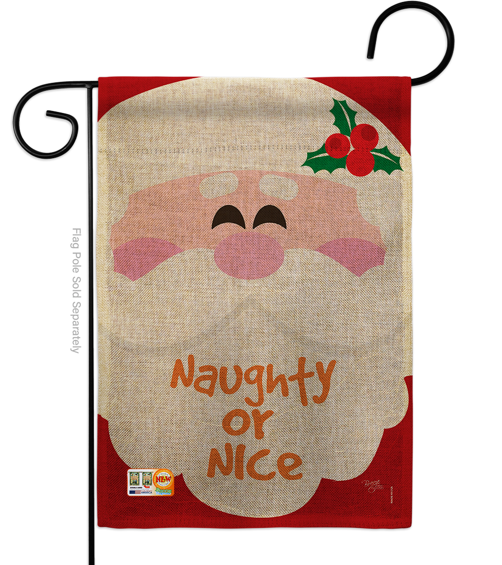 BD-XM-G-114153-IP-DB-D-US17-BD 13 x 18.5 in. Naughty or Nice Burlap Winter Christmas Impressions Decorative Vertical Double Sided Garden Flag