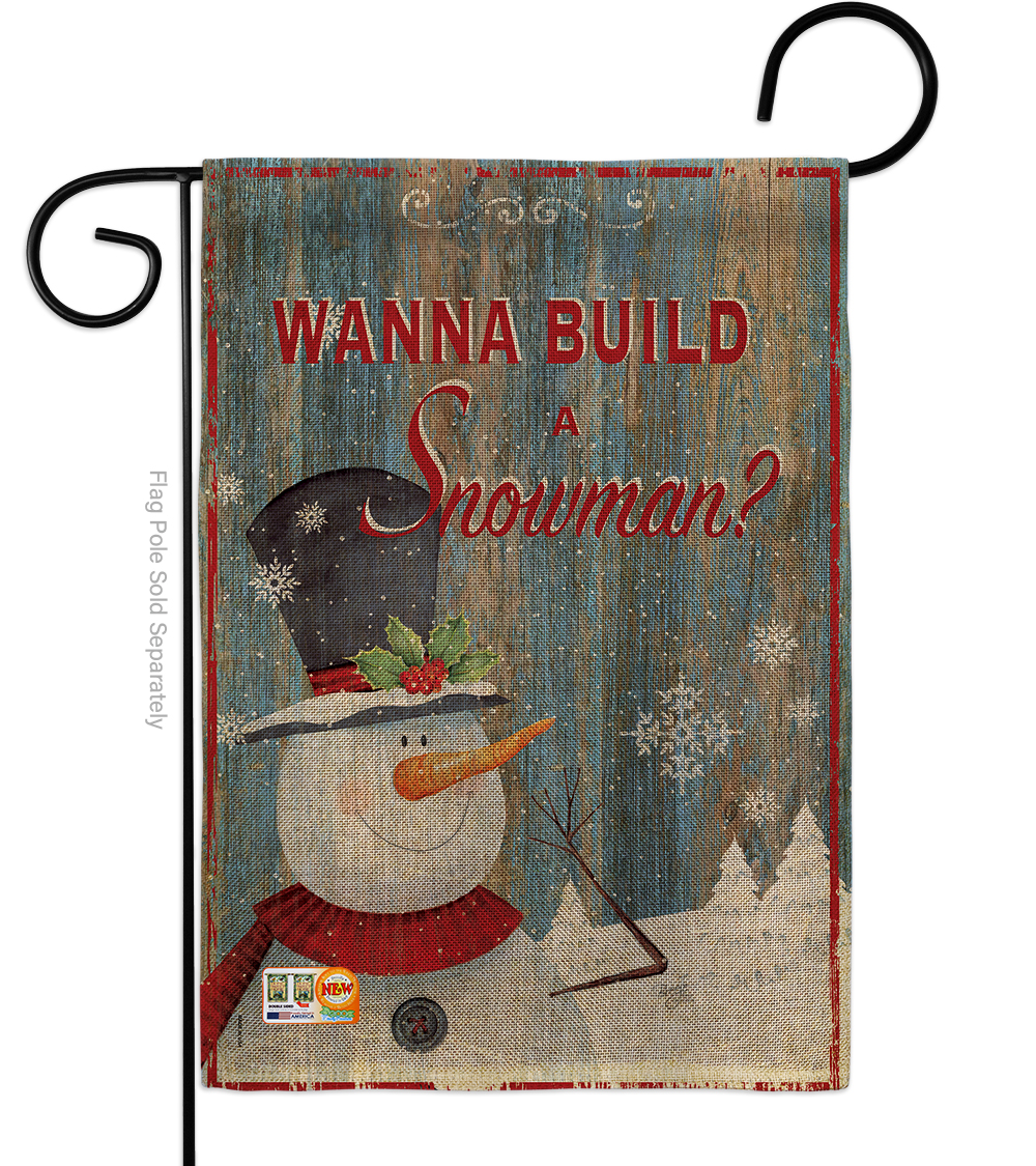 BD-XM-G-114176-IP-DB-D-US18-SB 13 x 18.5 in. Build a Snowman Burlap Winter Christmas Impressions Decorative Vertical Double Sided Garden Flag