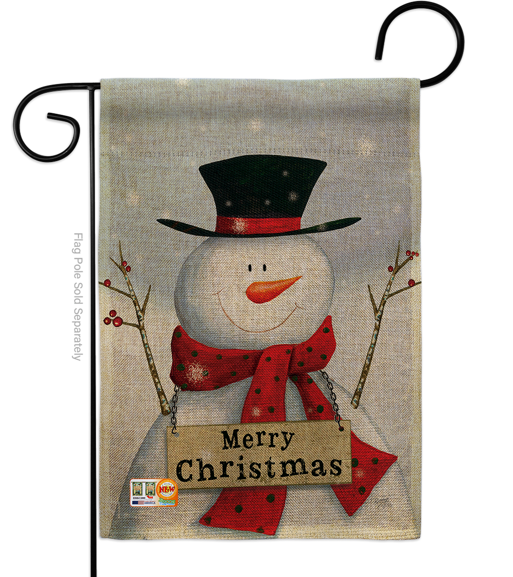 BD-XM-G-114191-IP-DB-D-US18-SB 13 x 18.5 in. Joyful Snowman Burlap Winter Christmas Impressions Decorative Vertical Double Sided Garden Flag