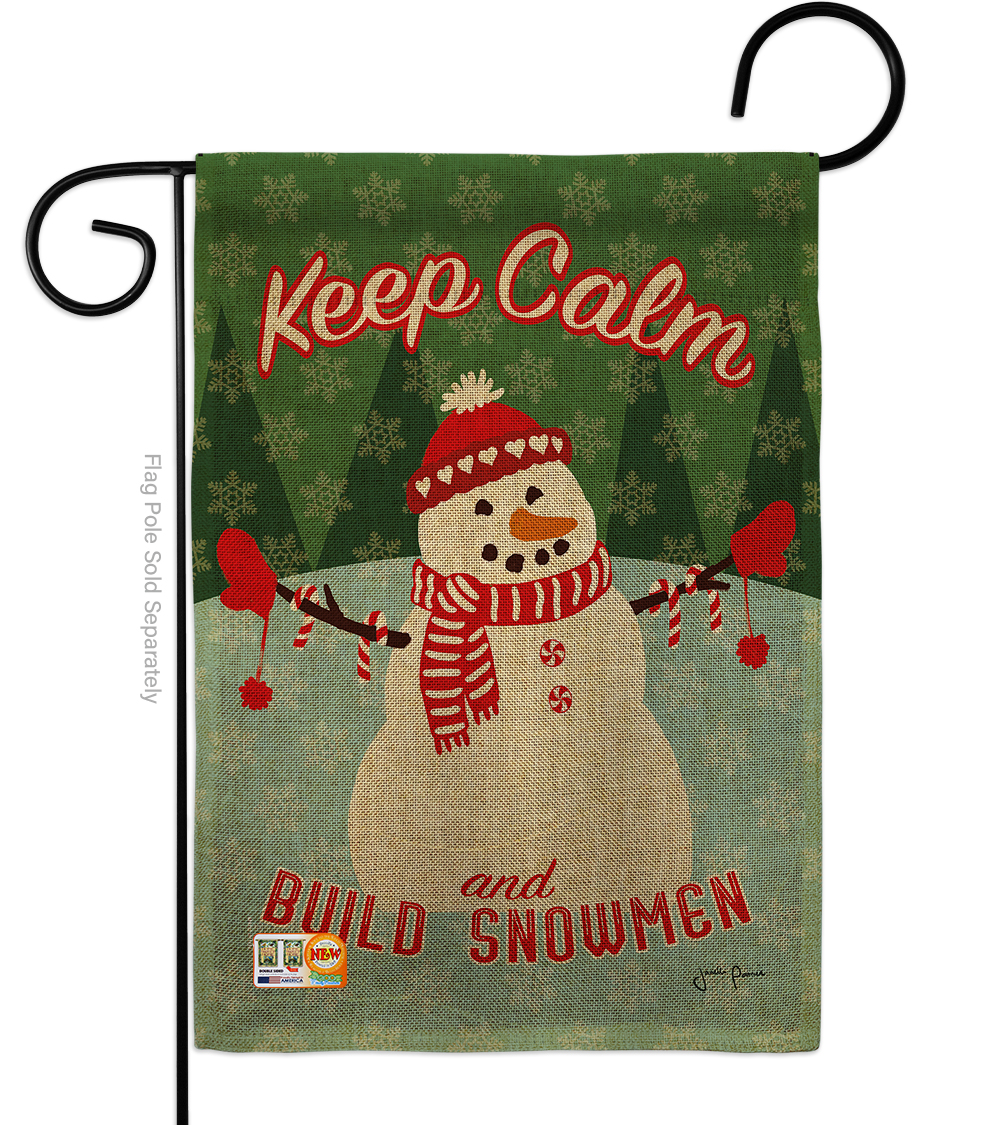 BD-XM-G-114198-IP-DB-D-US18-WA 13 x 18.5 in. Keep Calm Build Snowmen Burlap Winter Christmas Impressions Decorative Vertical Double Sided Garden Flag