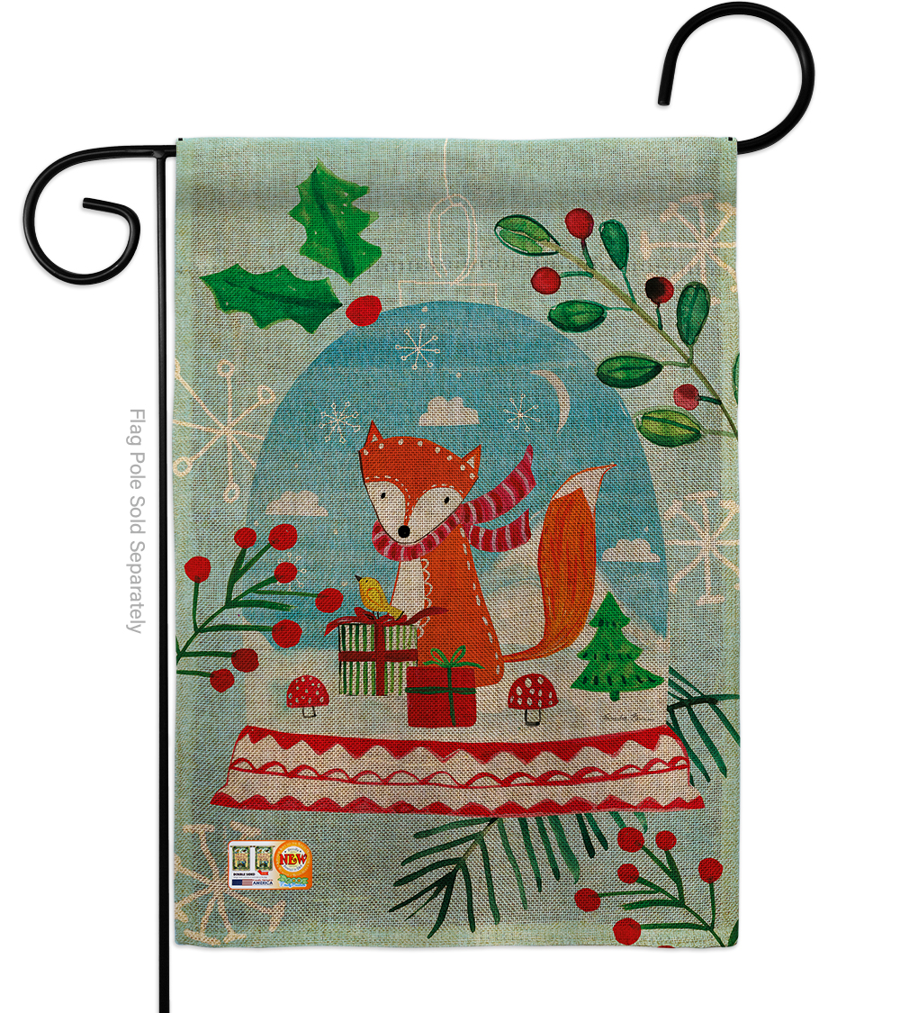 BD-XM-G-114203-IP-DB-D-US18-WA 13 x 18.5 in. Snow Globe Fox Burlap Winter Christmas Impressions Decorative Vertical Double Sided Garden Flag