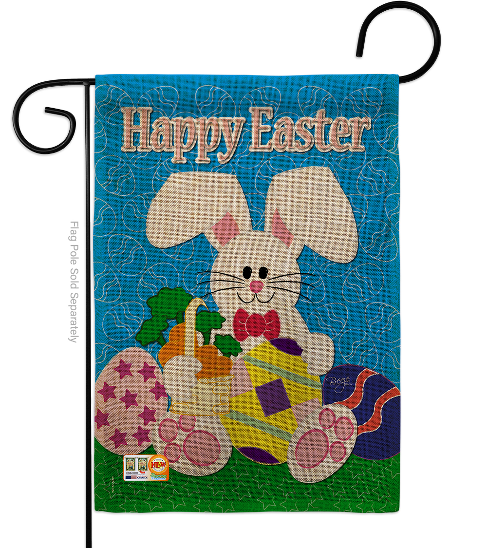 BD-EA-G-103029-IP-DB-D-US98-BD 13 x 18.5 in. Happy Bunny Burlap Spring Easter Impressions Decorative Vertical Double Sided Garden Flag