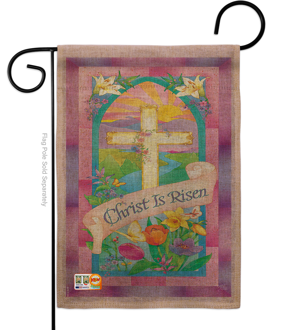 BD-EA-G-103043-IP-DB-D-US12-AM 13 x 18.5 in. Christ is Risen Burlap Spring Easter Impressions Decorative Vertical Double Sided Garden Flag