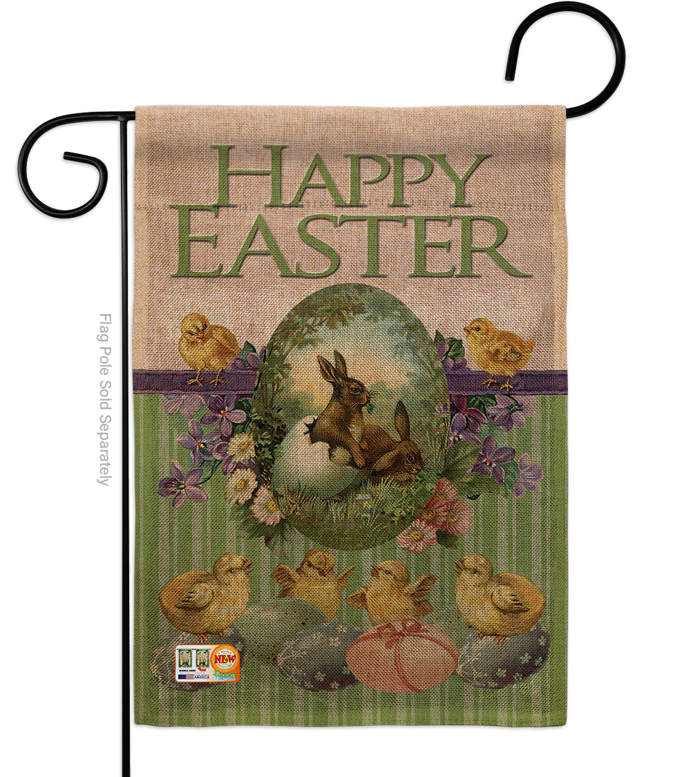 BD-EA-G-103053-IP-DB-D-US16-AM 13 x 18.5 in. Bunny with Chicks Burlap Spring Easter Impressions Decorative Vertical Double Sided Garden Flag