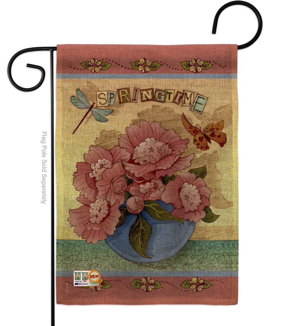 BD-FL-G-104084-IP-DB-D-US16-AL 13 x 18.5 in. Springtime Burlap Spring Floral Impressions Decorative Vertical Double Sided Garden Flag