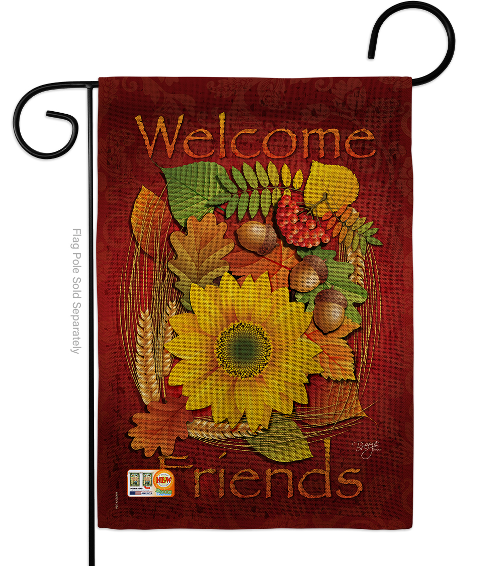 BD-HA-G-113040-IP-DB-D-US12-BD 13 x 18.5 in. Welcome Friends Fall Burlap Harvest & Autumn Impressions Decorative Vertical Double Sided Garden Flag