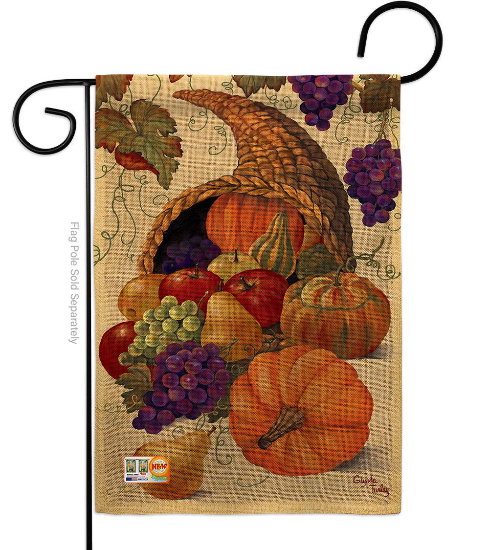 13 x 18.5 in. Cornucopia Burlap Fall Harvest & Autumn Impressions Decorative Vertical Double Sided Garden Flag