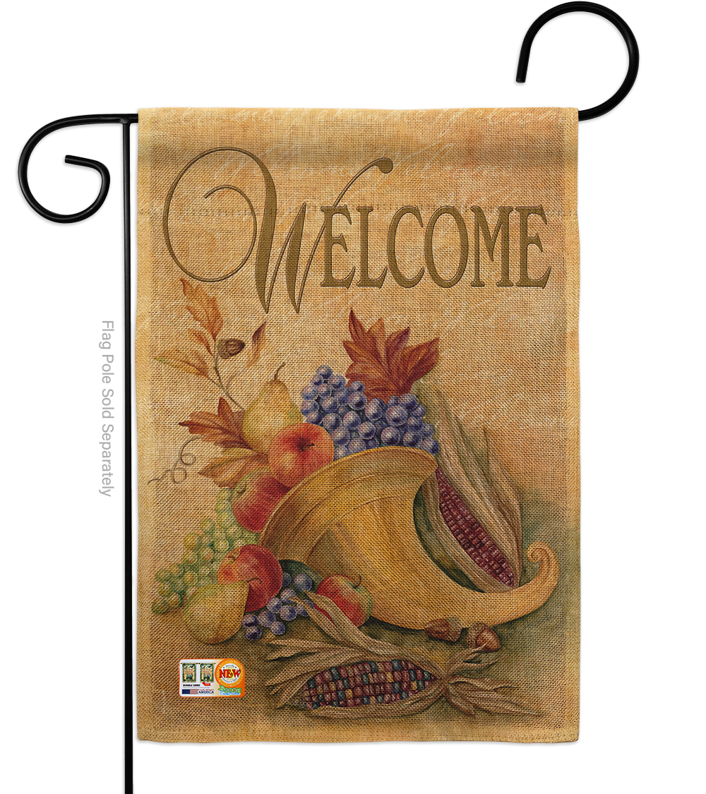 BD-HA-G-113042-IP-DB-D-US12-AM 13 x 18.5 in. Autumn Cornucopia Burlap Fall Harvest & Impressions Decorative Vertical Double Sided Garden Flag