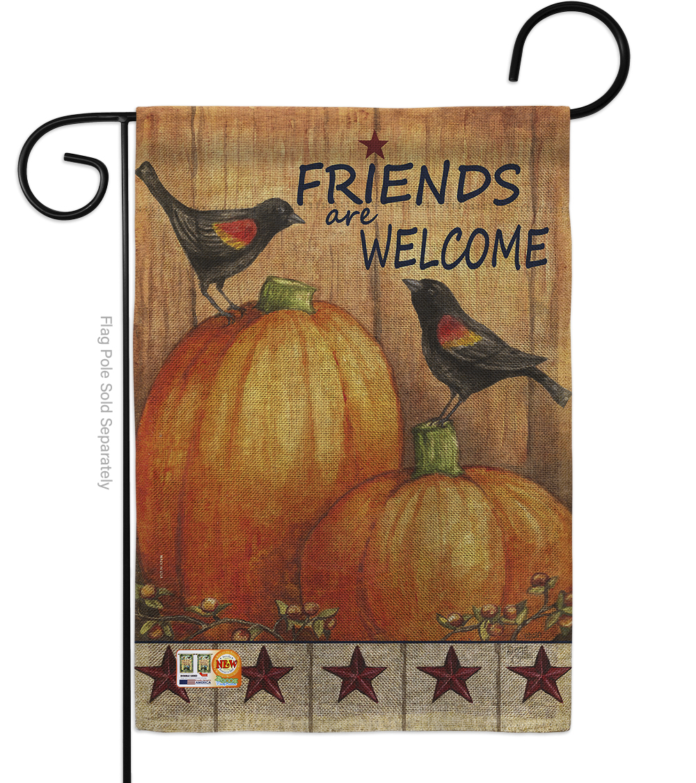 13 x 18.5 in. Welcome Friends Crows Burlap Fall Harvest & Autumn Impressions Decorative Vertical Double Sided Garden Flag