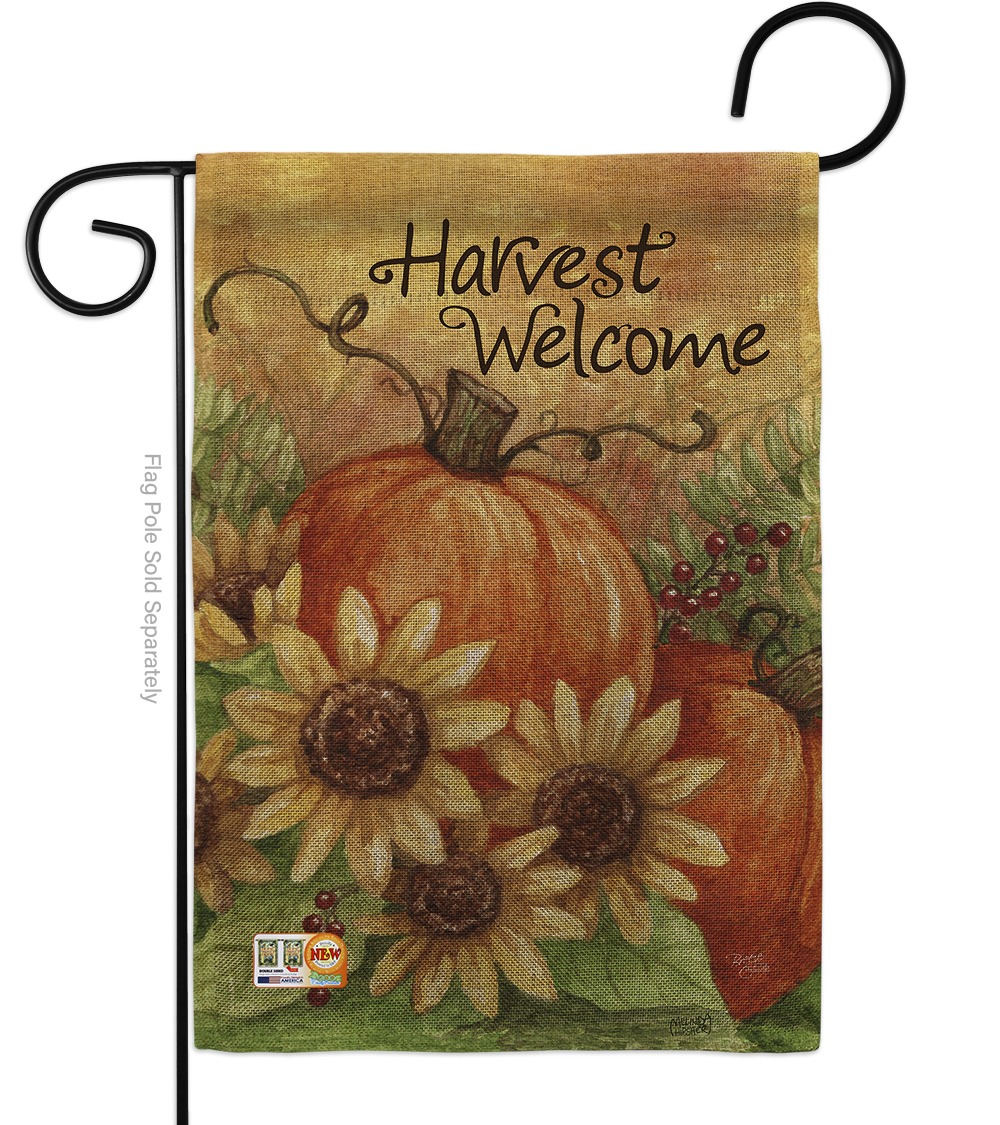 BD-HA-G-113060-IP-DB-D-US16-AL 13 x 18.5 in. Pumpkin Sunflower Burlap Fall Harvest & Autumn Impressions Decorative Vertical Double Sided Garden Flag