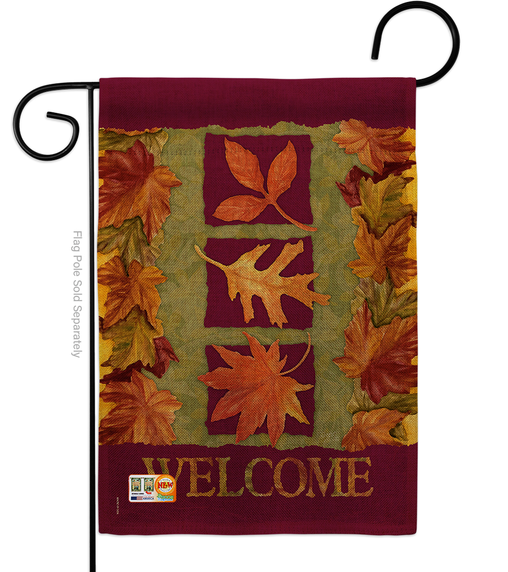 13 x 18.5 in. Three Fall Leaves Burlap Harvest & Autumn Impressions Decorative Vertical Double Sided Garden Flag