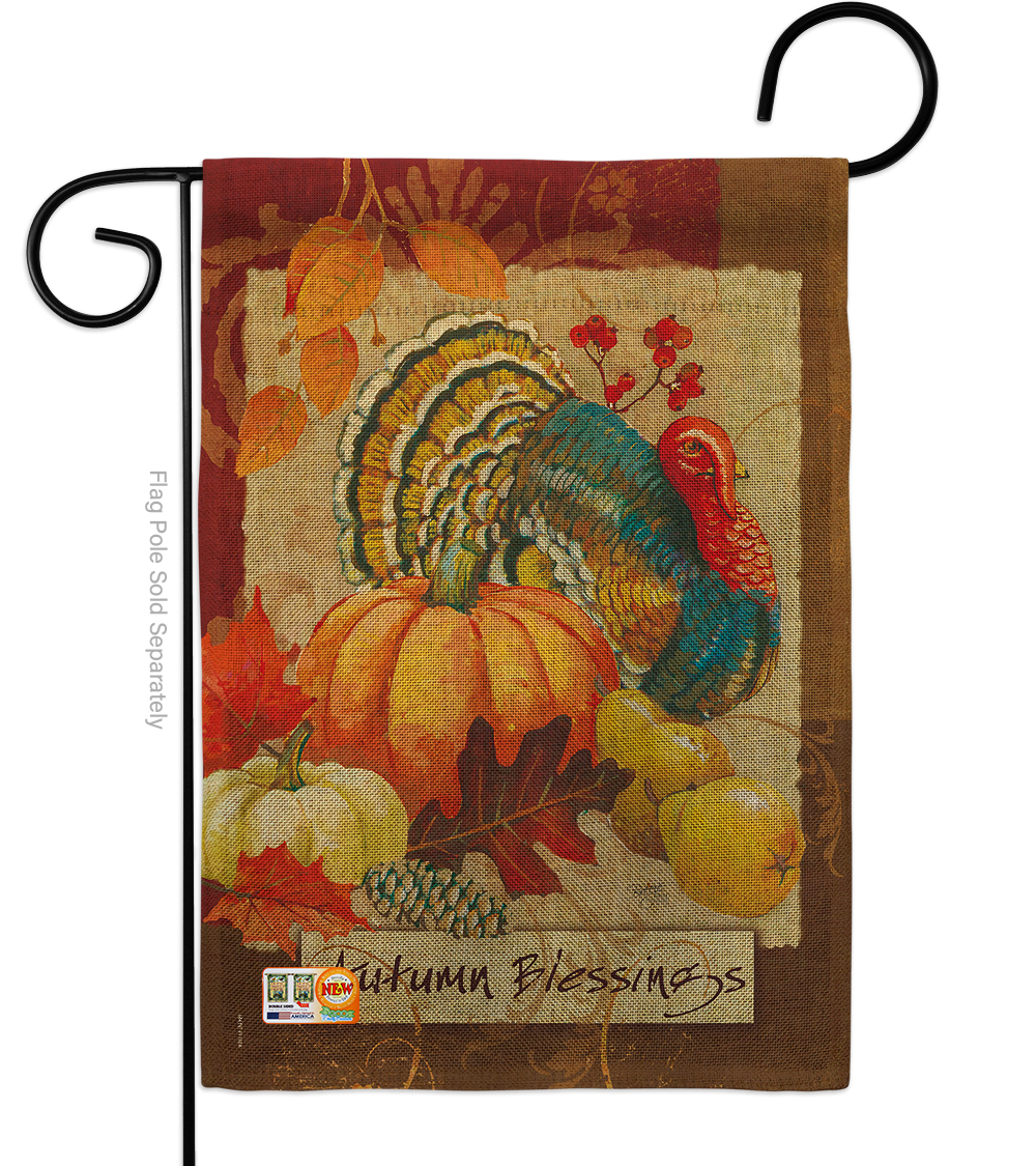 13 x 18.5 in. Autumn Blessings Turkey Burlap Fall Harvest & Impressions Decorative Vertical Double Sided Garden Flag