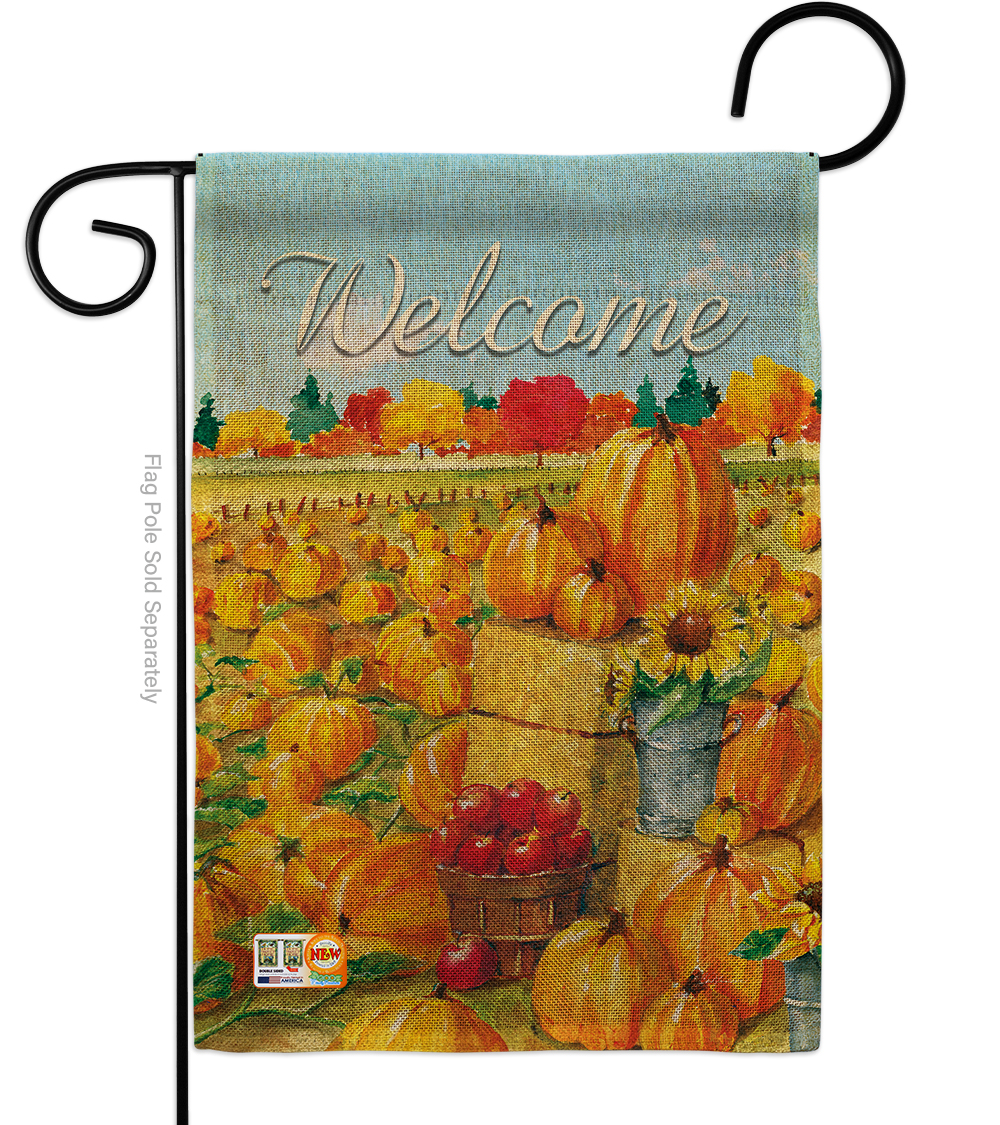BD-HA-G-113081-IP-DB-D-US18-BT 13 x 18.5 in. Pumpkin Patch Burlap Fall Harvest & Autumn Impressions Decorative Vertical Double Sided Garden Flag